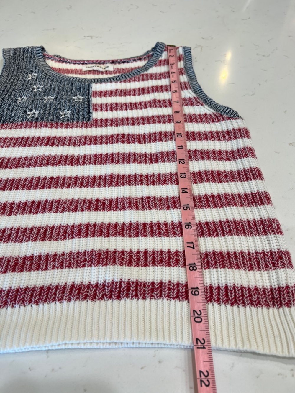 Lucky Brand American Flag Sleeveless Sweater Tank Red White Blue - Picture 10 of 10